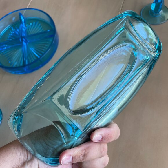 Vintage Rare Mid-Century Blue Glass Dishes Bowls Set - Picture 9 of 16